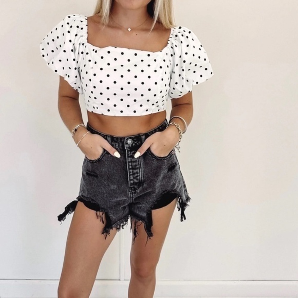 NWT Midnight Sky White Polka Dot Women's Top size Large